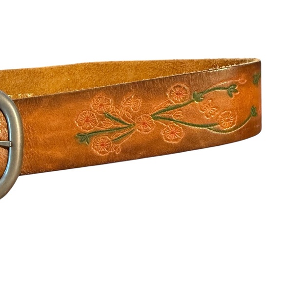 Vintage Hand Painted Leather Latigo Cowhide Belt Floral Western Y2K Boho Size 32 - Picture 3 of 13